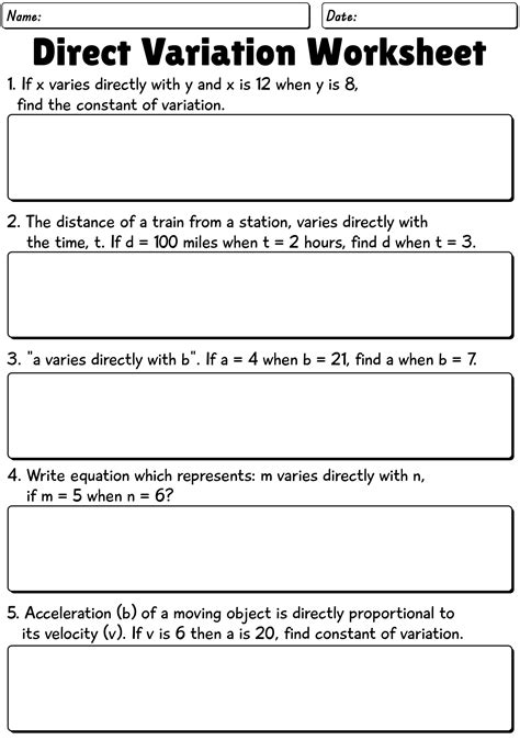 Direct Variation Word Problems Worksheet
