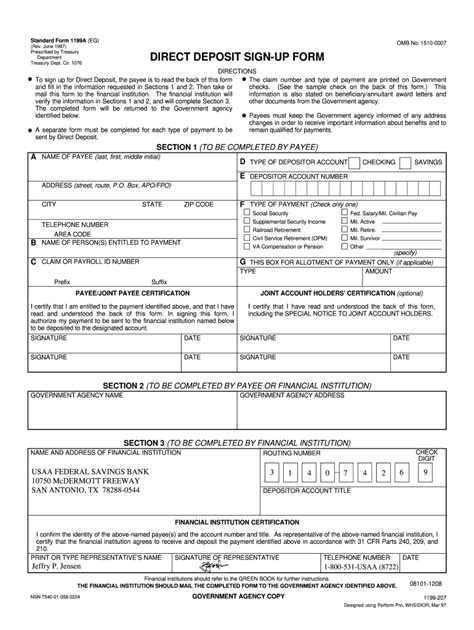 Form SF-1199a is a direct deposit sign-up form for anyone who wishes to receive direct deposit payments from a government agency. This includes retirees receiving Social Security benefits, active military service members receiving salaries or veterans receiving pensions.The form establishes a record for you, the government agency and your financial institution that you are entitled to receive ...
