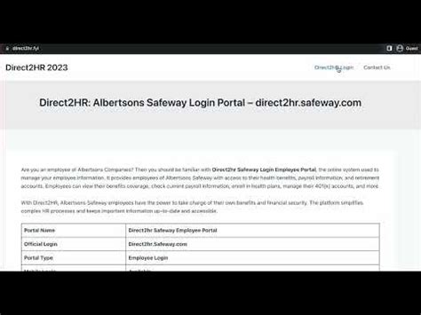 Direct2hr safeway payroll phone number.  It serves as a centralized platform where ...