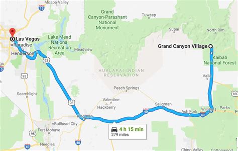  Las Vegas. Take US-95 S out of Vegas. It will turn into US-93 S just before you reach Boulder City, NV. Continue on US-93 S to Mohave County (76.6mi) Exit onto Pierce Ferry Rd. Continue onto Diamond Bar Rd. until you reach the West Rim (49mi) .