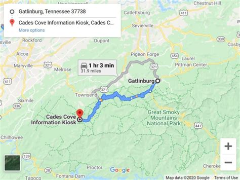 The location, topography, nearby roads and trails around Gatlinburg 