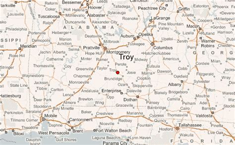 Location. Troy University is located in Troy, Alabama; population 18,033. The campus is in a rural fringe setting. University Avenue. Troy, Alabama. 36082-0001 USA.. 