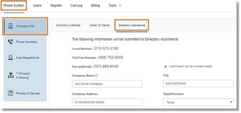 Directory assistance phone number