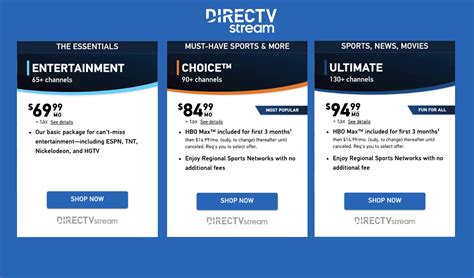 Directv stream cost. Sep 16, 2023 · The DirecTV Stream Entertainment package is the most cost-effective plan. The subscription features over 75 channels including AMC, Bravo, CNN, Hallmark Channel, FS1, TNT, USA and more. 