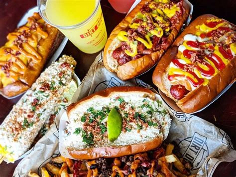 Dirt dog. Dirt Dog is a street food stall that serves premium lobster roll buns wrapped in bacon and topped with various ingredients. The Elote Dog, with corn, lime, cheese, and … 