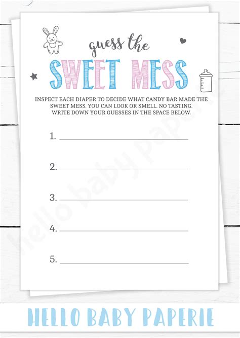 Dirty Diaper Game Template Free