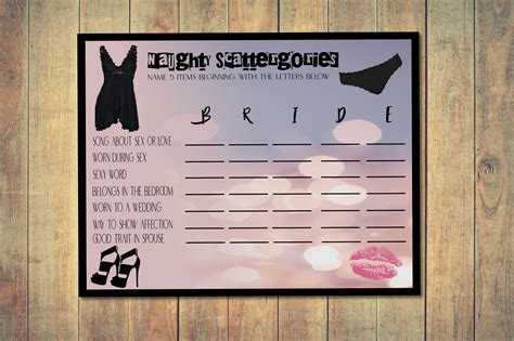 Dirty scattergories. Dirty Scattergories is a naughty take on the classic game. Can you provide unique answers for the dirty categories? This is a fun bachelorette game where you can let your imagination go wild. Simply download and print at home, it couldn't be easier. 