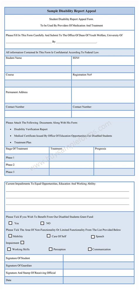 Disability Report Appeal Form Sample Forms
