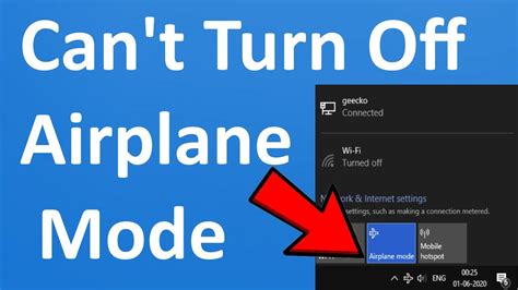 Disable flight mode. Select Airplane mode on the left pane. Step 5. Turn ON/OFF the Airplane mode on the right pane. Windows 10 Airplane Mode in Network Settings. Step 1. Click the display icon on the Windows 10 taskbar. Step 2. If the Airplane mode icon is gray, click the icon to turn it on. If the icon is highlighted, click it to turn off the airplane mode. 