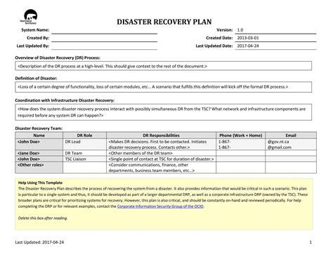 Disaster Recovery Testing Template
