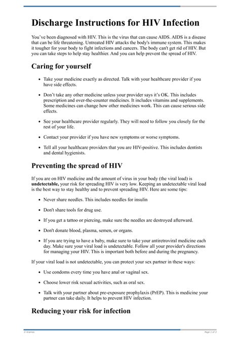 Discharge Instructions for HIV Infection and AIDS