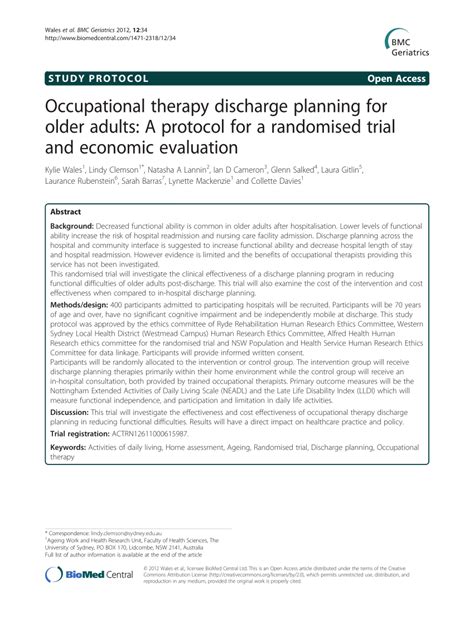 Discharge Planning Assessment Tool (DPAT) Occupational Therapy TWU …