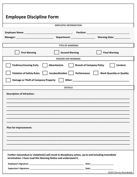 Disciplinary Action Form Template Database