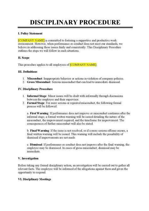 Disciplinary Procedure - Template - Word & PDF