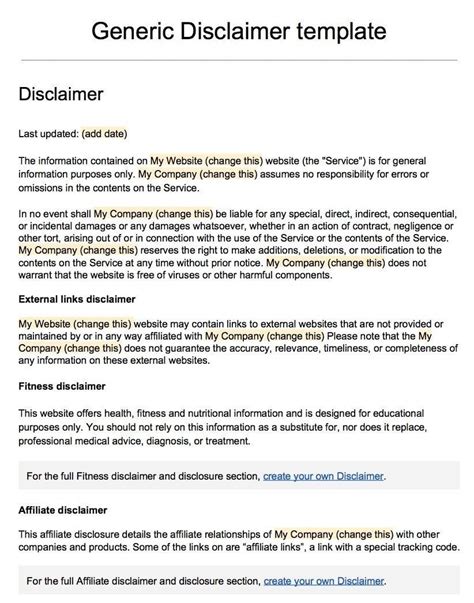 Disclaimer Form Template