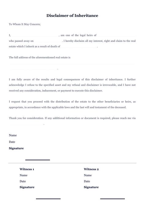 Disclaimer of Inheritance Sign Templates Jotform
