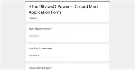 Discord Mod Application Form The48LawsOfPower