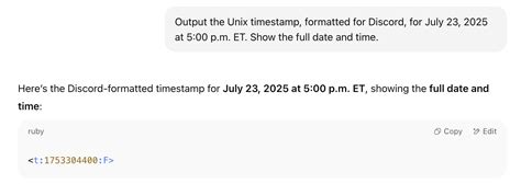 Discord date.  To make a timestamp you need a unix timestamp.  Then, put your time and date int...