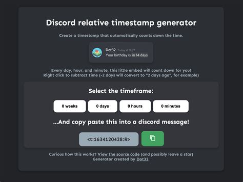 Discord embed timestamp.  Choose your time and copy the code below.  For...