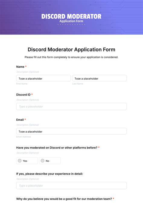Discord moderator application form template.  Find the right moderator with the Discord...