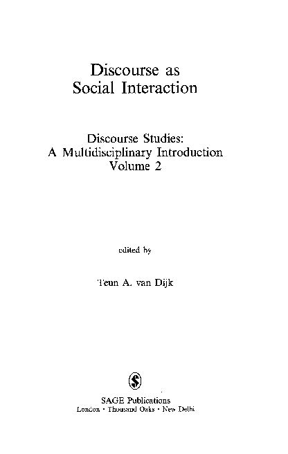 Discourse Studies A Multidisciplinary Introduction