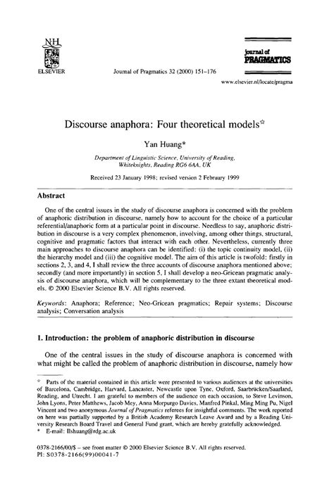 Discourse anaphora - vhc b b - ELSEVIER Journal of Pragmatics …