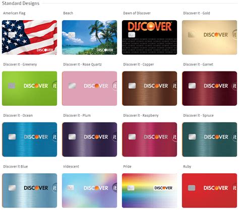 Discover card designs. Discover offers a variety of credit card designs to suit your personality and preferences. Whether you are a fan of NHL, a lover of nature, or a supporter of a good cause, you can find a card that matches your style. Click here to view and select a new credit card design from the card gallery. 