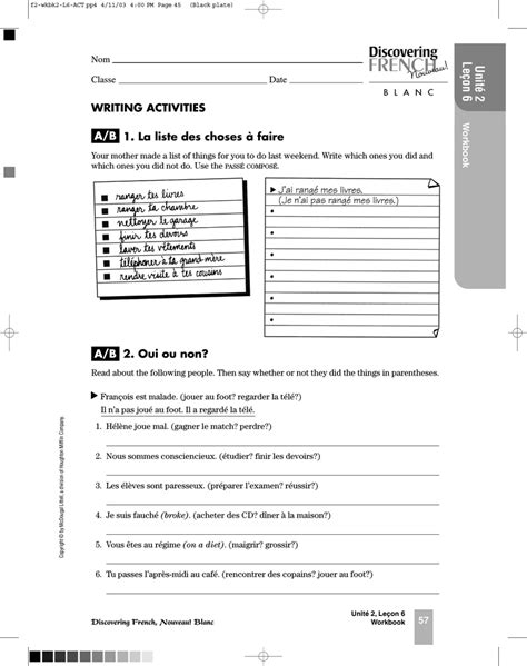 Discovering Test Blanc French Unit Answers