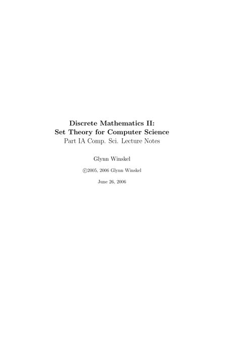 Discrete Mathematics Ii Set Theory For Computer Science