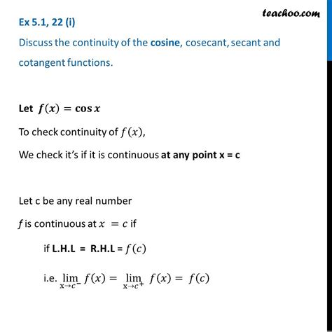 Discuss The Continuity Of Cosine Function With Video Teachoo