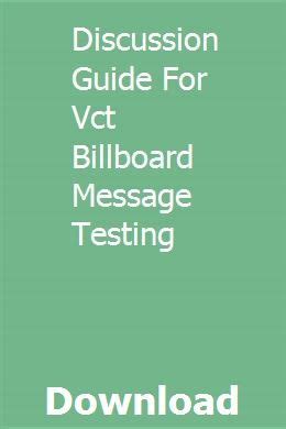 Discussion guide for vct billboard message testing. - Man tga 26 480 manuales de reparación del motor.
