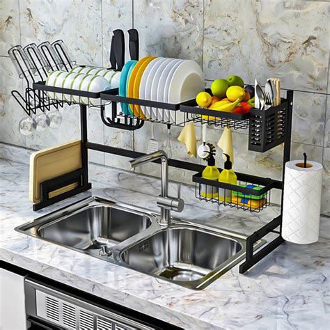 Dish Drying Rack Holder Double Layers Drain Caddy Drainer Storage Sink ...