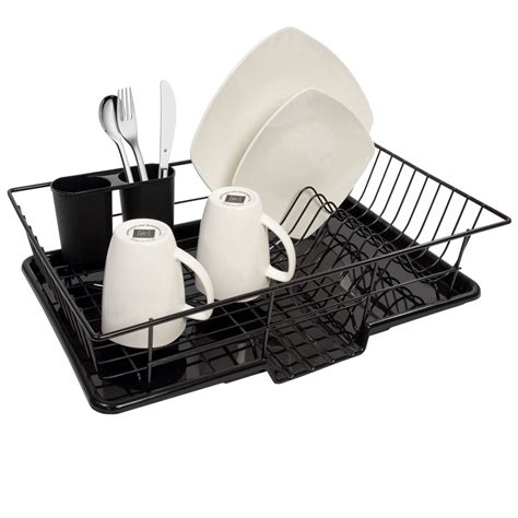 Size: 12.6 by 14.33 by 6.34 inches. Material: Stainless steel and plastic. Whether you have a lot of dishes that need drying or just a couple of things, the Joseph Joseph dish rack has you covered. At first glance, it's a fairly small square dish rack with prongs to keep your dishes in place and separated for airflow.. Dish drainer walmart
