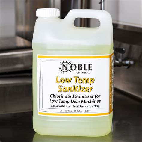 Dish sanitizer. Noble Chemical 2.5 Gallon / 320 oz. Low Temp San Concentrated Dish Washing Machine Sanitizer - 2/Case. Rated 4.7 out of 5 stars. Item number # 147lotsan2hg. From $46.90 /Case. Reg. 3 - 11 Lots of 12; $48.99: $47.60: $46.90: Last Purchased . Advantage Chemicals 1 gallon / 128 oz. Concentrated Liquid Dish Washing Machine Detergent - … 