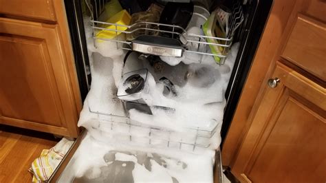 Dish soap in dishwasher. Using dish soap in the dishwasher is not recommended for a few reasons. Firstly, dish soap is designed to create suds and foam, which can cause excessive bubbling in the dishwasher. This can lead to leaks or overflow, potentially damaging your dishwasher and kitchen floor. Additionally, dish soap is formulated differently than dishwasher detergent. 