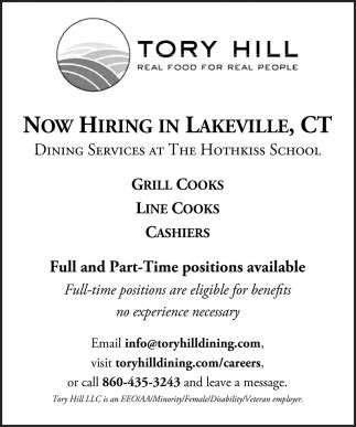 Dishwasher (FT) Job in Lakeville, CT at Tory Hill LLC