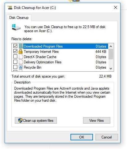 Disk Cleanup - Padlock on Temporary Internet Files