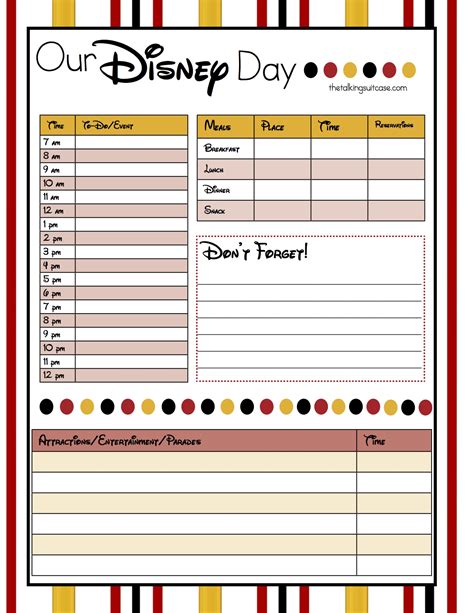Disney Itinerary Template Free