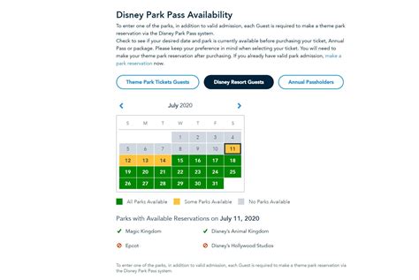 Disney Park Availability Calendar