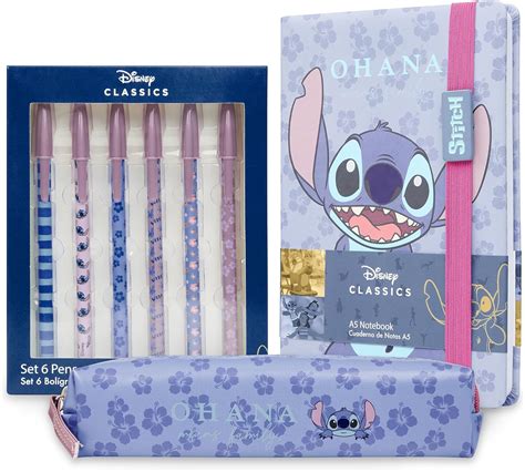 Disney Stitch not defteri A5, kalem kutusu ve Chibi karakter.