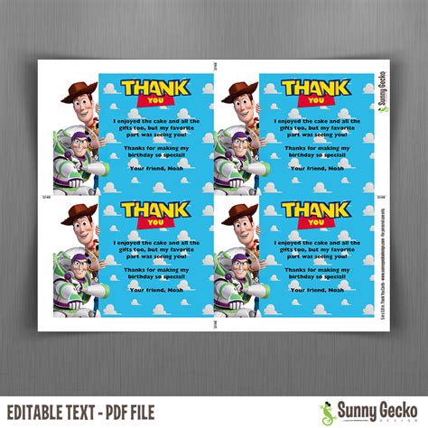 Disney Toy Story Birthday Thank You Cards Instant Download and Edit with Adobe Reader