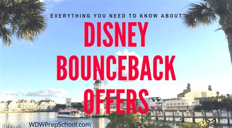 Disney bounce back offer. Walt Disney World is, for the first time in years, rolling out a bounceback offer beginning next week. Here’s the announcement from Disney: Next week, Guests staying at a Disney Resort hotel will begin receiving communication about a Resort Future Stay offer. Guests can save 25-35% on a future resort stay on select dates throughout 