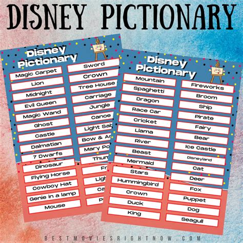 This Pictionary game comes with over 50 printable word cards featuring Disney characters, actions, and items found in Disney movies. It offers a mix of easy and hard words to draw for kids of different ages and abilities. With such an extensive list, there’s something that everyone can relate to! See more