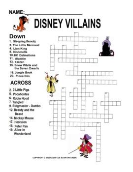 Disney villain played by glenn crossword clue. Crossword clues for. DISNEY VILLAIN. -. 20. solutions of 3 to 10 letters. The wildcard is *, but you can use "space". 