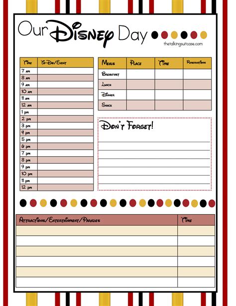 Disney world trip planner. Planning a trip to Disney World often leads to an overly ambitious checklist. But overscheduling can lead to burnout and disruptions in tightly packed plans. Find the perfect balance by leaving ... 