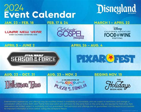 Disneyland Special Events Calendar