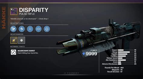 There is a new pulse rifle for the PvP sandbox in Destiny 2 Season of the Seraph. The Stasis Pulse Rifle Disparity has one of the best god rolls out there an.... 