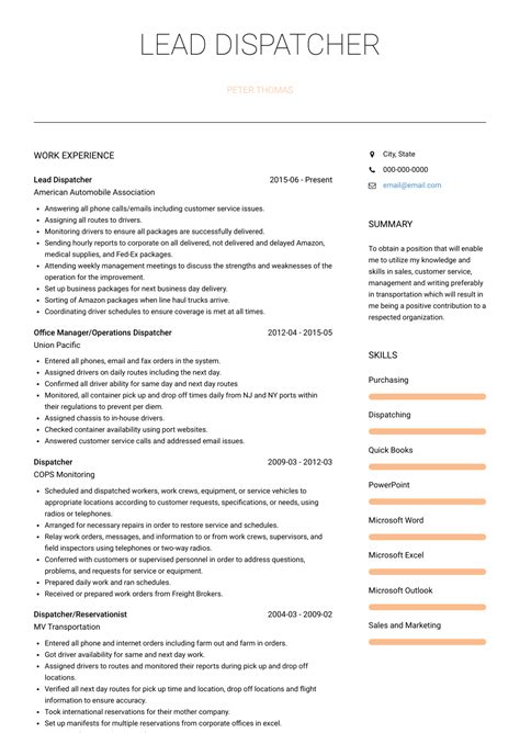 Dispatcher Resume Template