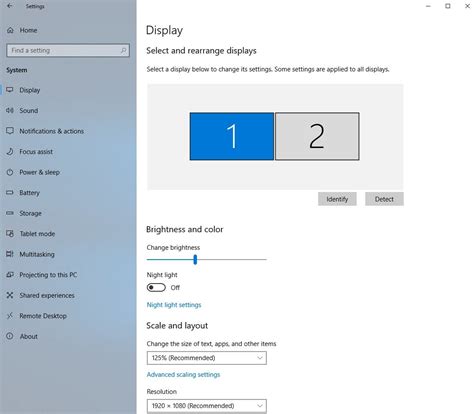 Display setting. Launch Settings by pressing the Windows + I keys and go to the System menu. Click Display. Click the Identify button to identify your displays. On each of the labeled boxes for your monitor (1, 2 ... 