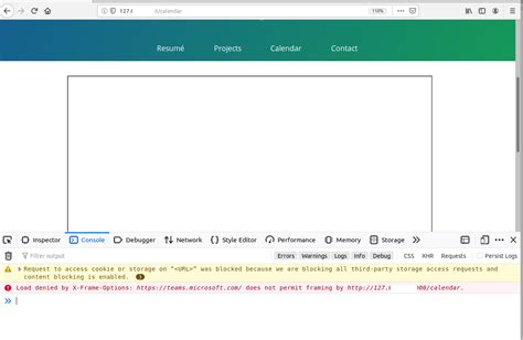 Displaying published calendar in iframe is broken by Microsoft Teams